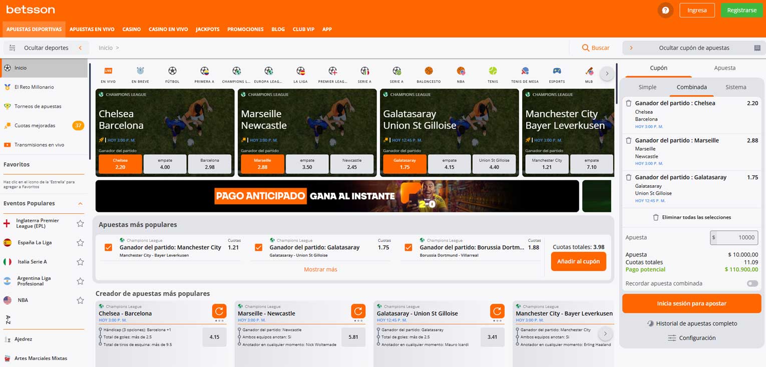 Betsson Colombia home page Betsson Colombia home page