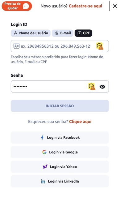 Tela inicial de cadastro da Betano solicitando e-mail, data de nascimento, CPF, nacionalidade e g&ecirc;nero.