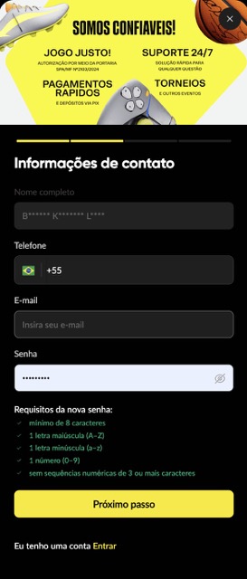 cadastro-betboom-infos-pessoais Tela de cadastro da BetBoom solicitando nome completo, telefone, e-mail e senha, com destaque para suporte 24/7, pagamentos rápidos e jogo justo.